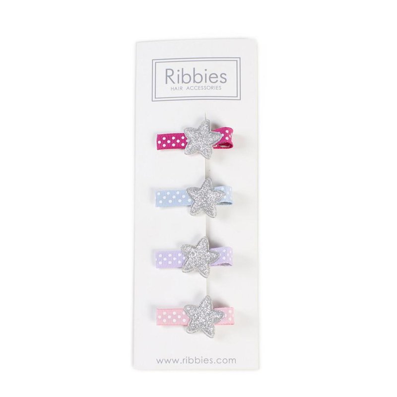 英国Ribbies 闪亮星星4入组-缤纷点点底 - 发饰 - 聚酯纤维 