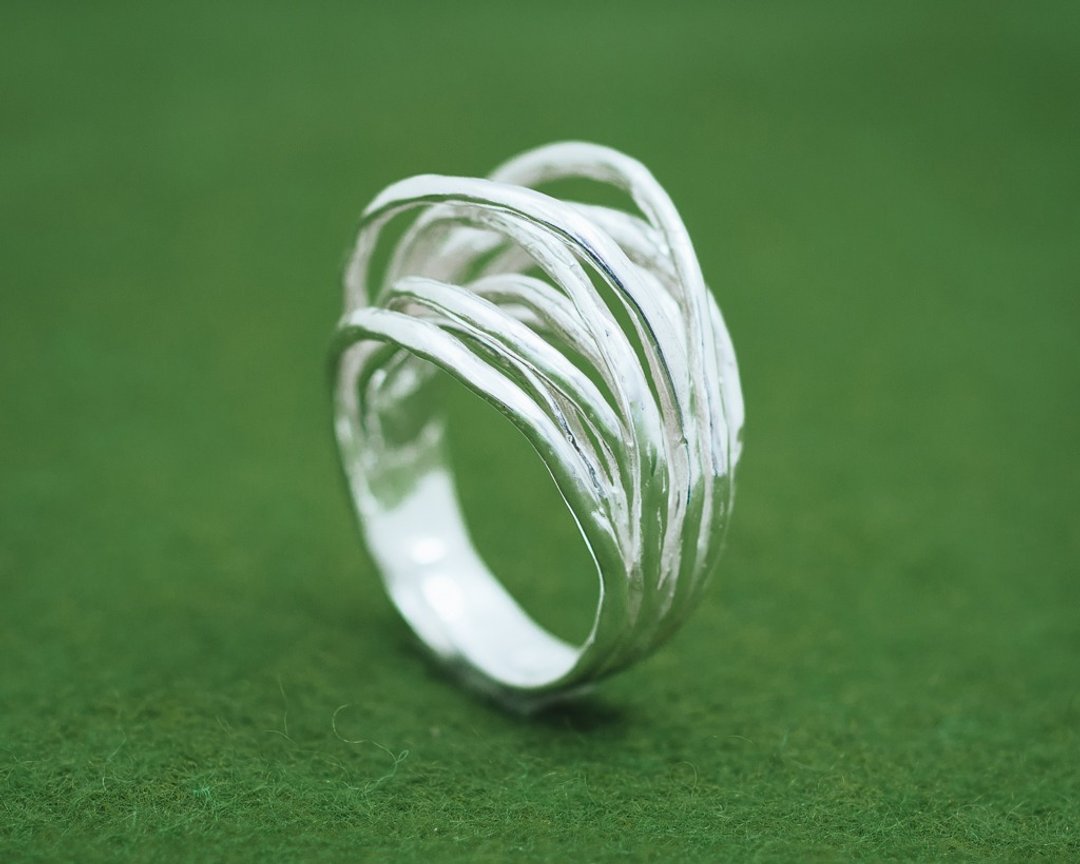 Japanese silver ring - Linear texture ring - Adjustable design - Branch nature - 戒指 - 其他金属 银色