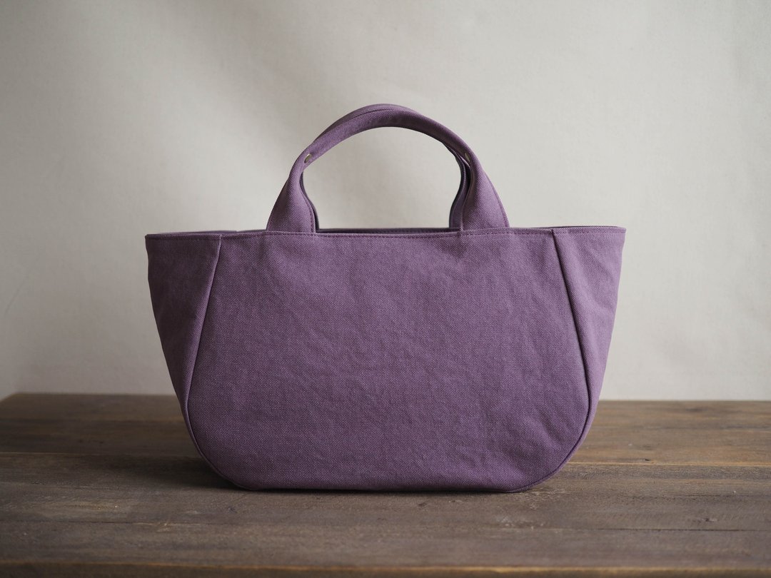 Made-to-order round tote with lid M Murasaki - 手提包/手提袋 - 棉 紫色