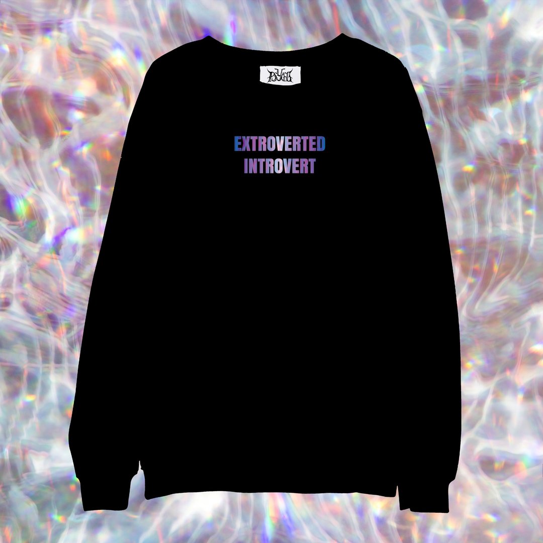 激光反光字  Extroverted Introvert卫衣 XS--5XL - 中性连帽卫衣/T 恤 - 棉 黑色