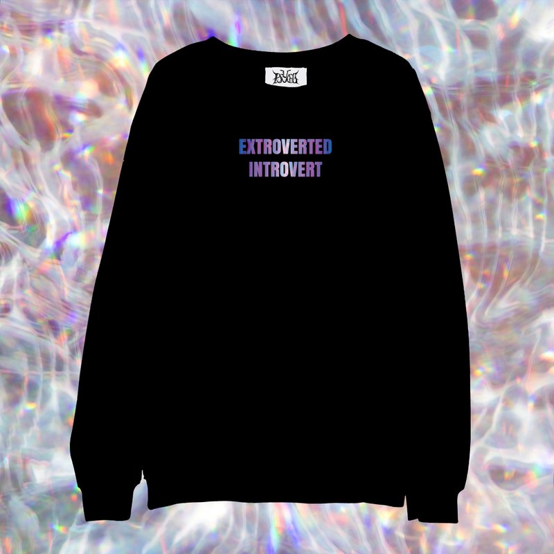 激光反光字  Extroverted Introvert卫衣 XS--5XL - 中性连帽卫衣/T 恤 - 棉．麻 黑色