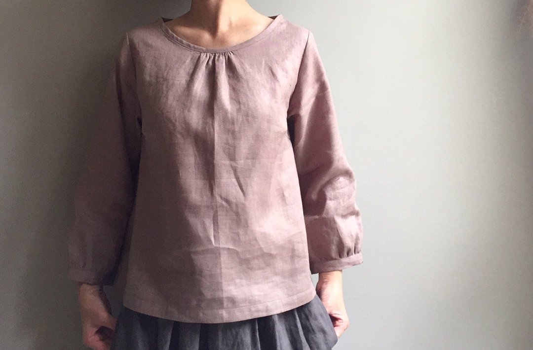 #问候小树        奶茶色  亚麻小包袖圆领上衣     100%Linen 亚麻 - 女装上衣 - 棉．麻 