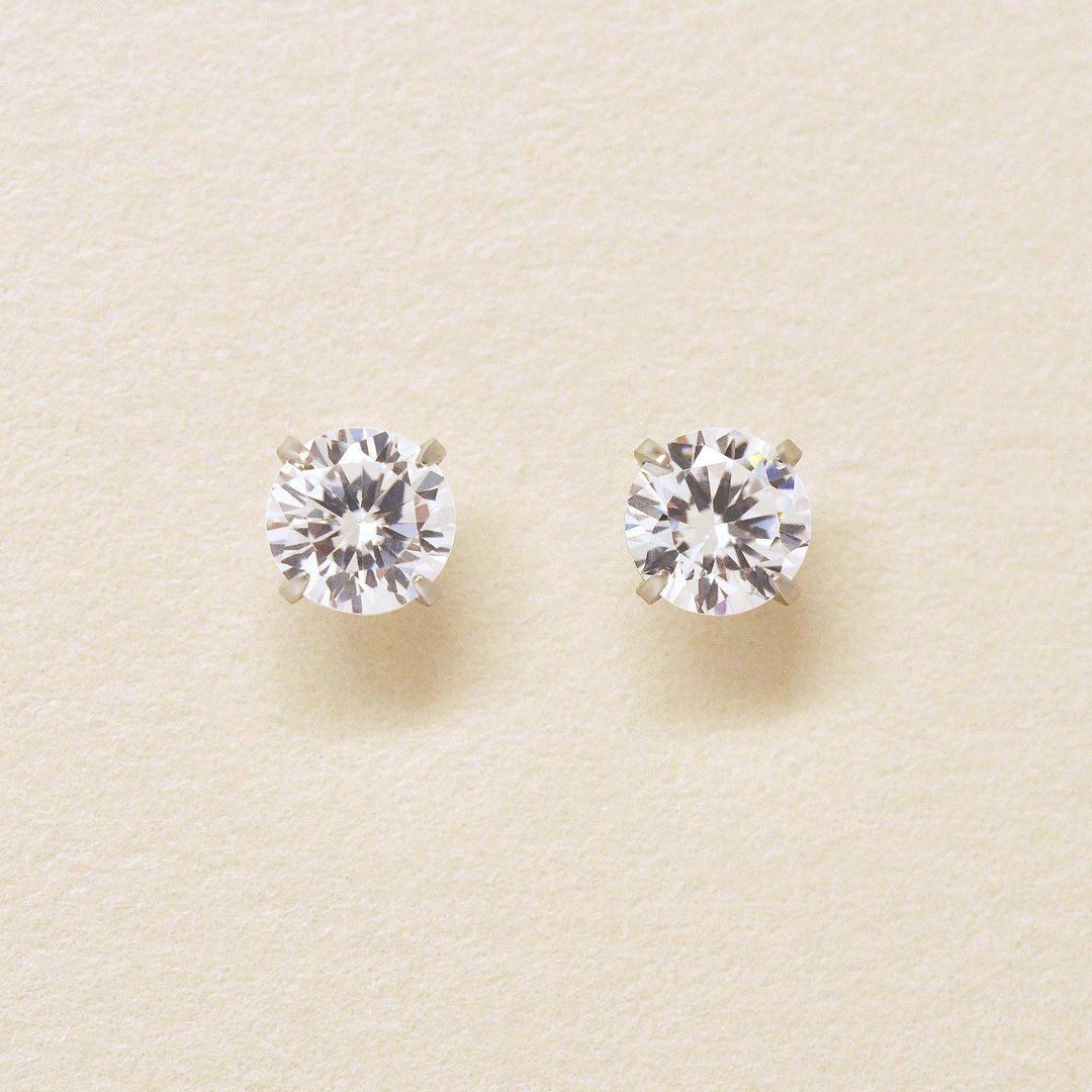 【Second Earrings】 铂金立方氧化锆耳环 - 耳环/耳夹 - 贵金属 