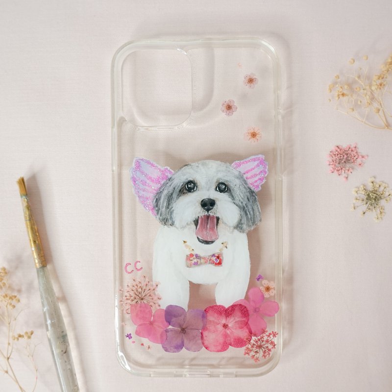 定制化手绘宠物押花手机壳 | 西施犬 - 手机壳/手机套 - 植物．花 粉红色