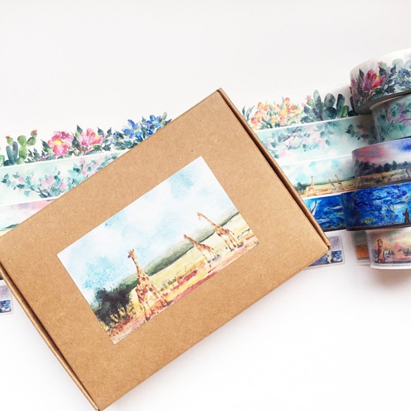 Qmono x Untamed Little Wolf 原创纸胶带【5入全套组】 - 纸胶带 - 纸 多色