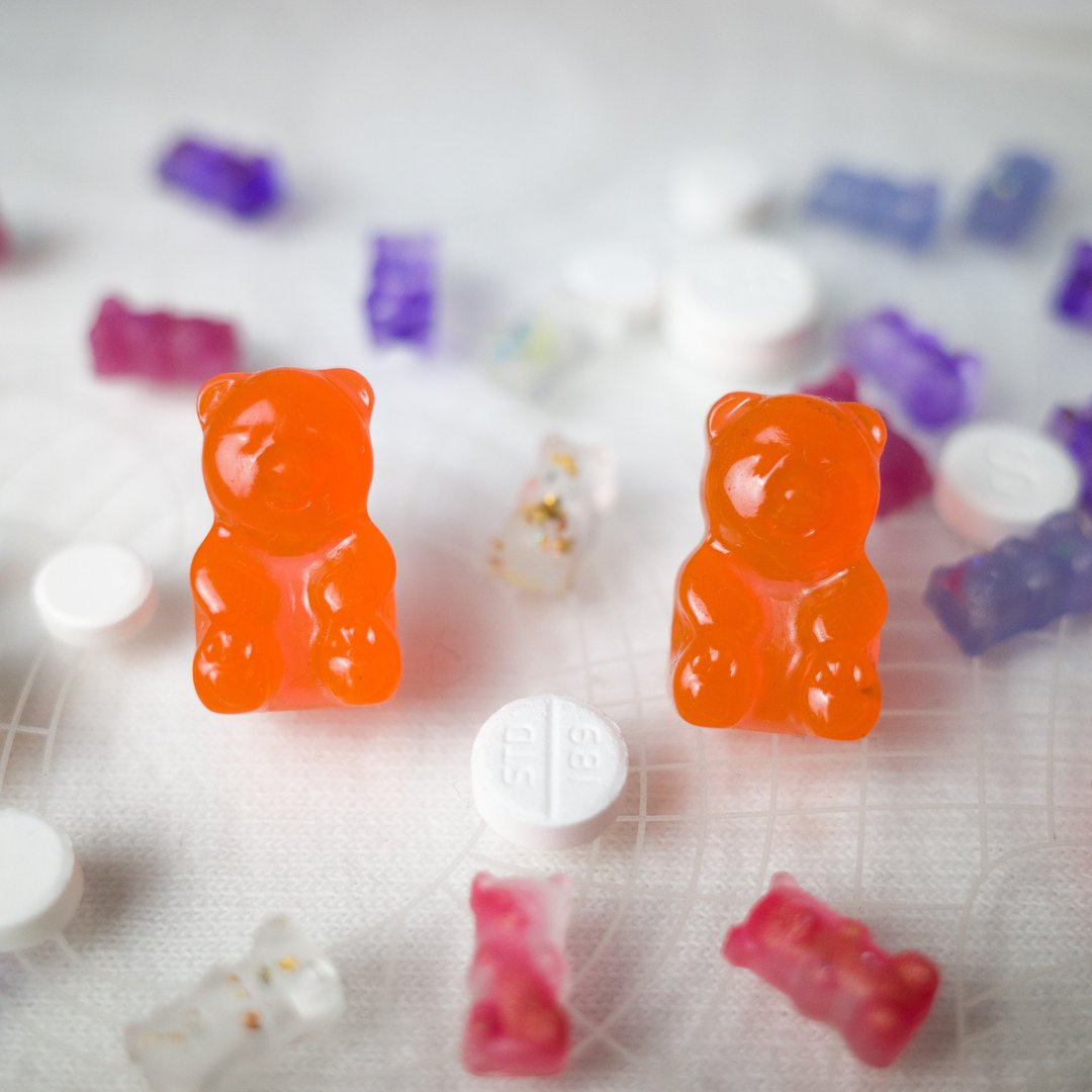 Pills 快速蟑螂蚂蚁药-橘子口味 日本 UV胶 耳环 饰品 - 耳环/耳夹 - 其他材质 橘色