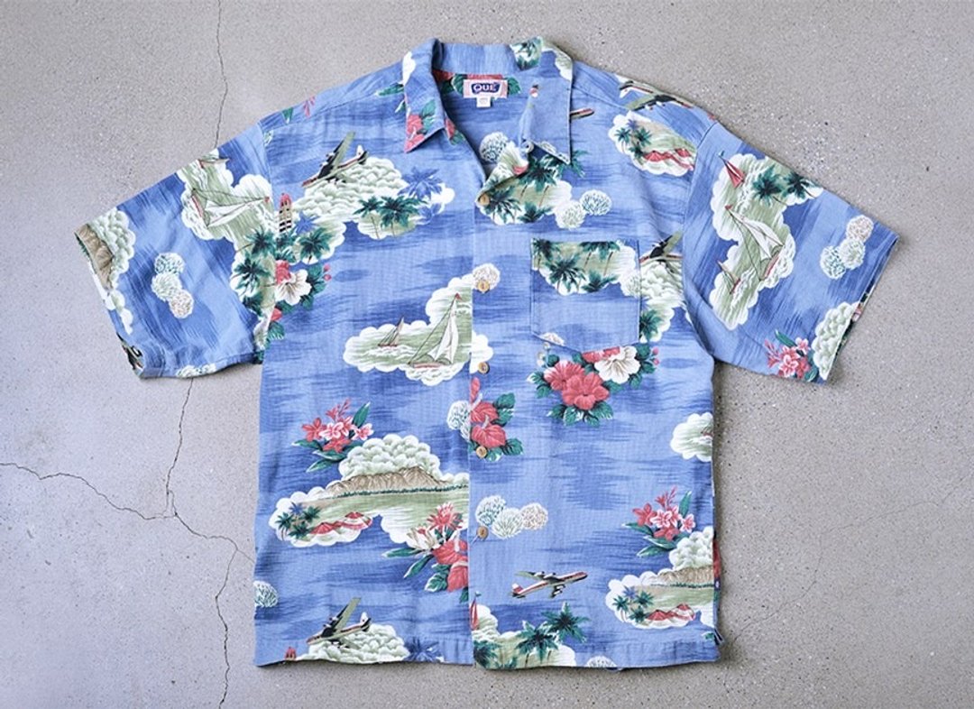 Vintage Hawaii Shirts 夏威夷衬衫 古着衬衫 - 男装衬衫 - 棉 蓝色