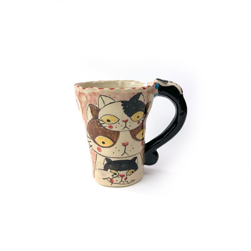 Nice Little Clay 手工铃铛杯 可爱猫 0101-166 - 咖啡杯/马克杯 - 陶 白色