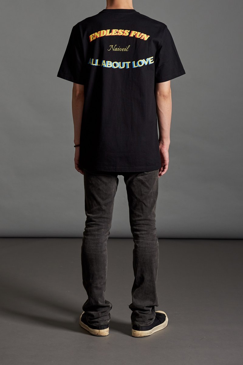 ENDLESS FUN图案黑色短TEE - 男装上衣/T 恤 - 棉．麻 黑色