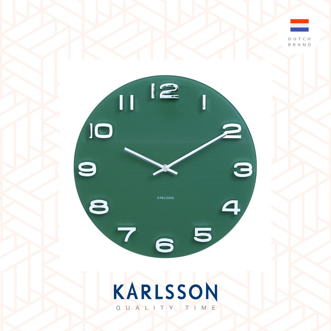 荷兰Karlsson, 圆形Vintage 玻璃绿色挂钟 - 时钟/闹钟 - 玻璃 绿色