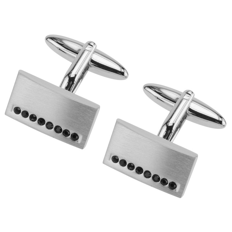 银色拉丝镶黑色水钻袖扣 - 袖扣 - 其他金属 黑色