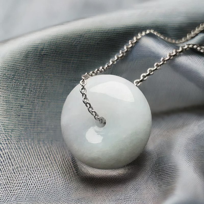 冰糯种翡翠平安扣项链 | 天然缅甸玉翡翠A货 | 送礼 - 项链 - 玉石 绿色