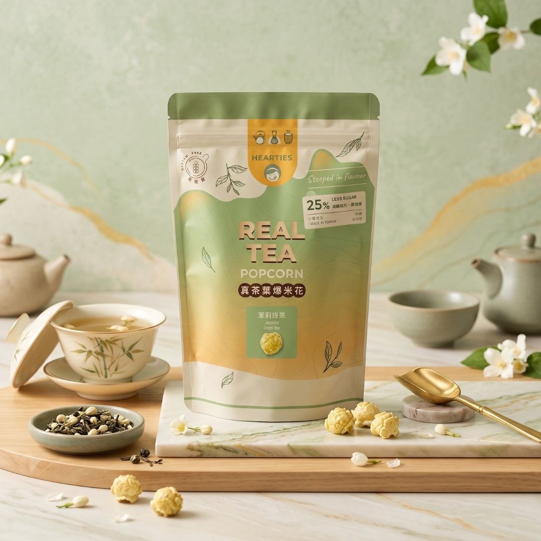 【茉莉绿茶爆米花】真茶叶茶香爆米花 | 台湾顶级茶叶茶粉研磨制 - 零食/点心 - 其他材质 金色