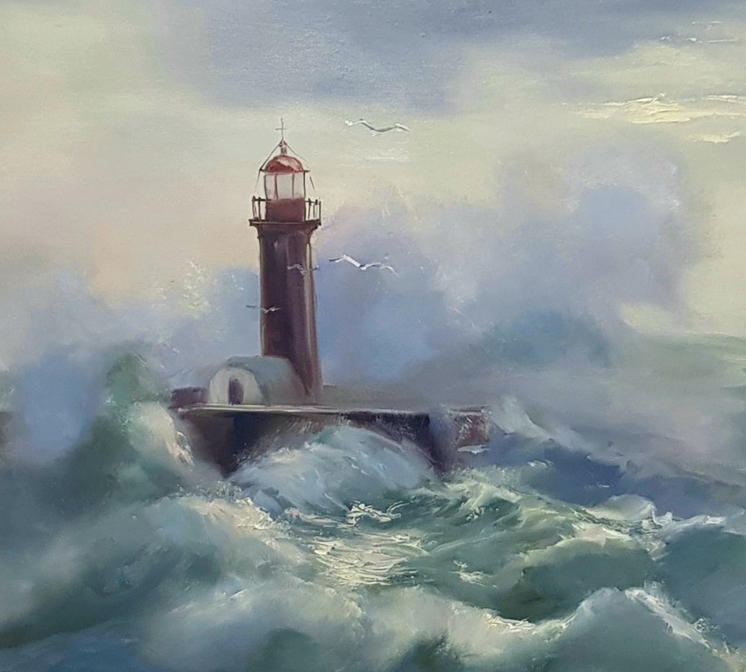 灯塔原创油画海手工油画波墙艺术帆布海艺术品 - 海报/装饰画/版画 - 其他材质 蓝色