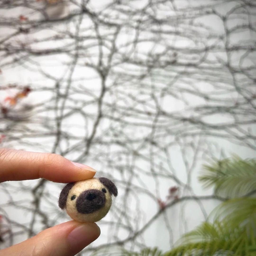 羊毛毡八哥小领针 - 胸针 - 羊毛 咖啡色