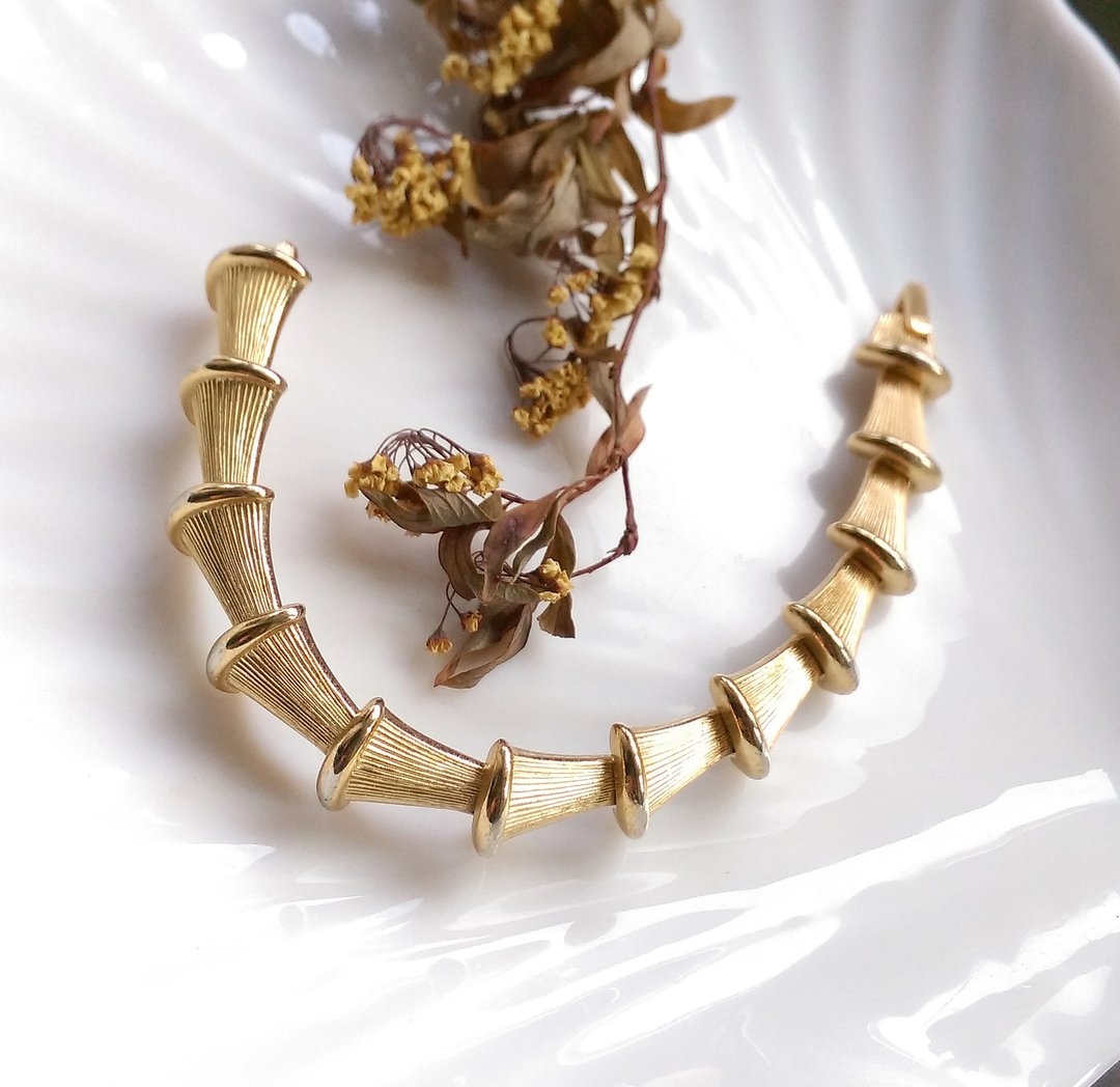 【西洋古董饰品】TRIFARI 刷金 竹节 手链 - 手链/手环 - 其他材质 金色