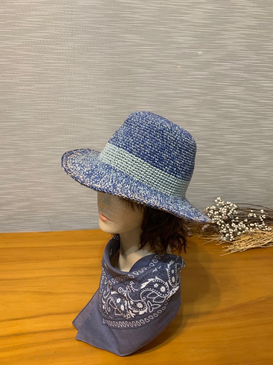 夹花系列遮阳帽。宽帽檐绅士帽。男女适戴。牛仔蓝/灰/草帽 - 帽子 - 其他材质 