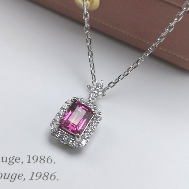 玫瑰石榴石 稀有宝石 晶体透彻 切工完美 光泽闪耀 气质 质感 - 项链 - 纯银 紫色