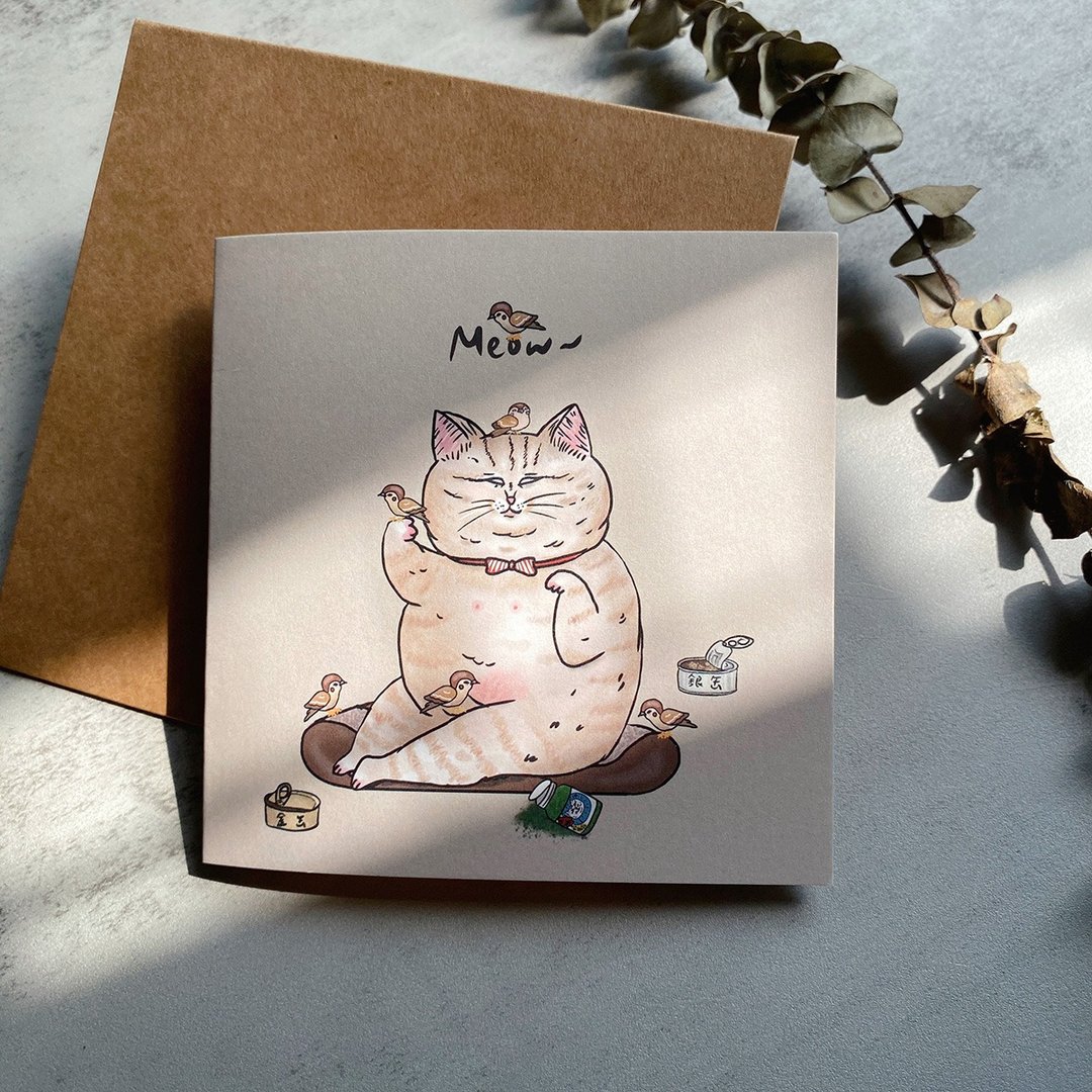 麻雀杀手橘 万用卡片 生日卡片 猫咪 - 卡片/明信片 - 纸 卡其色