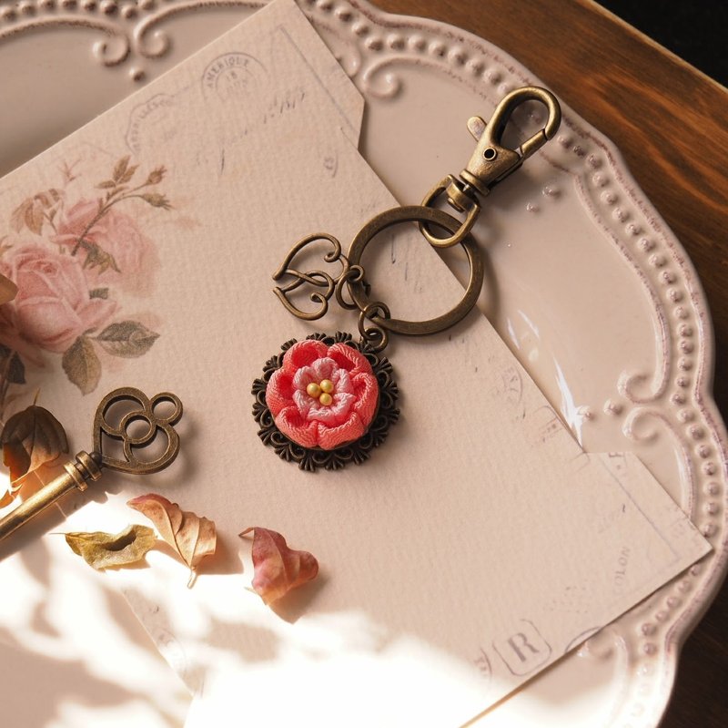 【心霏】复古时光粉橙色定制匙扣 つまみ细工 - 钥匙链/钥匙包 - 聚酯纤维 橘色