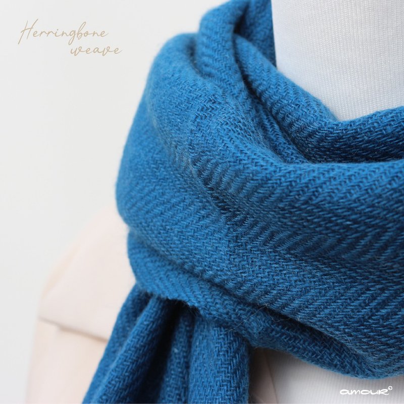 【爱奇迹 Amour Miracle】喀什米尔 人字形围巾 Cashmere scarf - 围巾/披肩 - 羊毛 蓝色