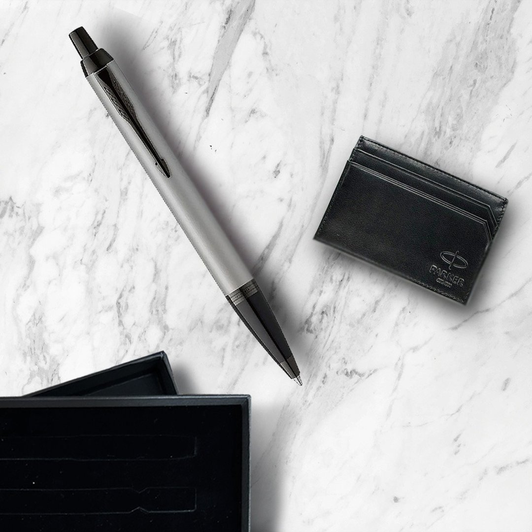 Parker 派克 新IM  特别款内敛灰原子笔 牛皮卡夹礼盒 免费刻字 - 圆珠笔/中性笔 - 其他金属 灰色