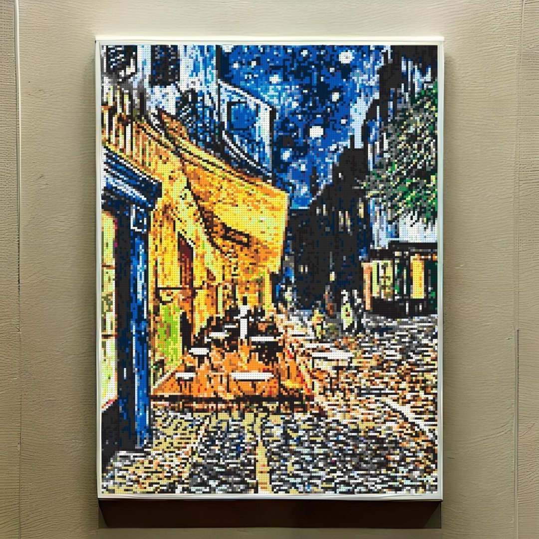 【装饰】积木名画挂画: 夜晚露天咖啡座 - 梵谷 - 墙贴/壁贴 - 塑料 橘色