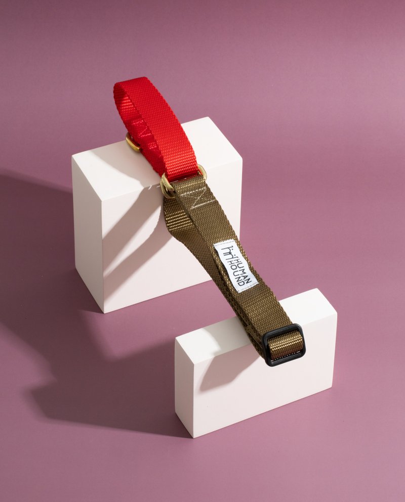 Martingale Collar - Light Red x Tan - 项圈/牵绳 - 其他材质 多色