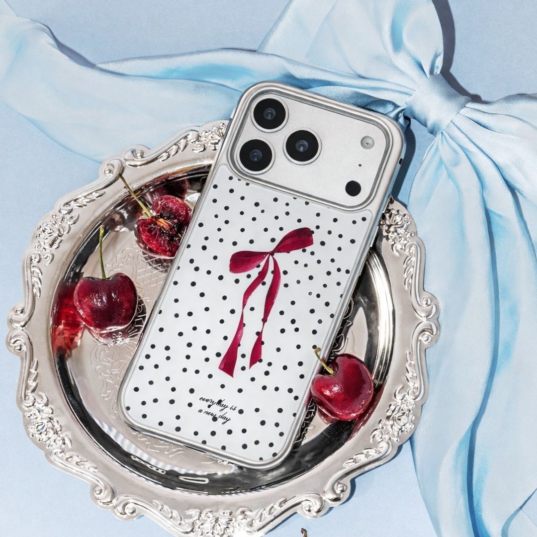 【Rosé Parisien Bow with Dots】银框亮面 MagSafe iPhone Case - 手机壳/手机套 - 其他材质 