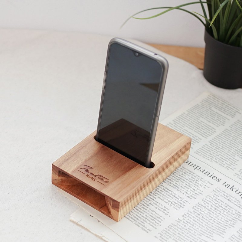 【圣诞礼物】天然柚木手机免提座-条纹款│D款/情人节礼物 - 手机座/防尘塞 - 木头 咖啡色