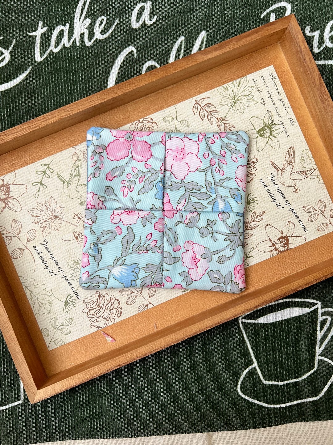 向蓝之花杯垫 花园系列 手工布杯垫 - 杯垫 - 棉 多色