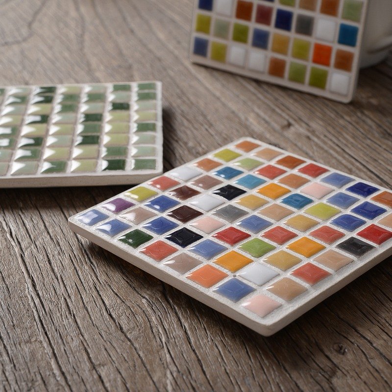 奇舍记。水泥多功能杯垫-马赛克(皂盒摆件纸镇/置物隔热) - 杯垫 - 水泥 多色