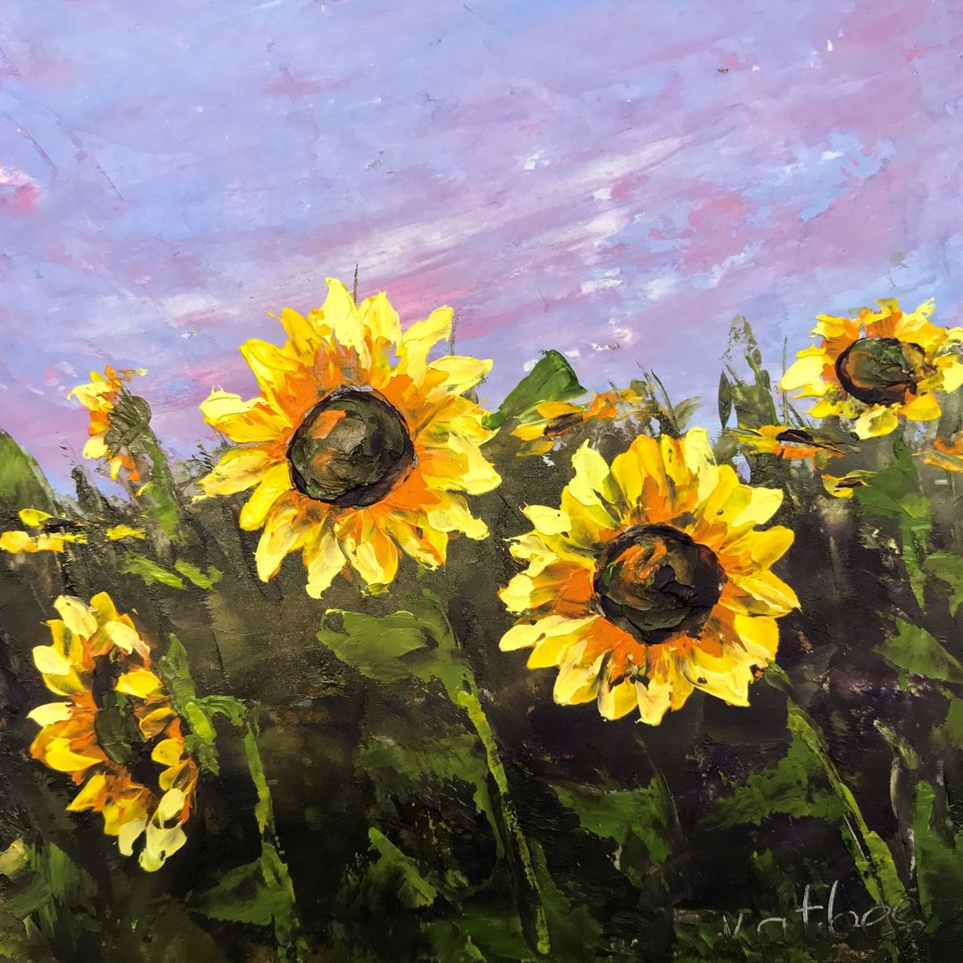Sunflower Painting Original Art Tuscany Landscape Small Painting yellow flower - 其他 - 纸 黄色