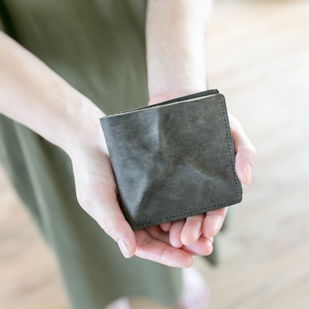 Cut-off bi-fold leather wallet / Vintage Gray - 皮夹/钱包 - 真皮 