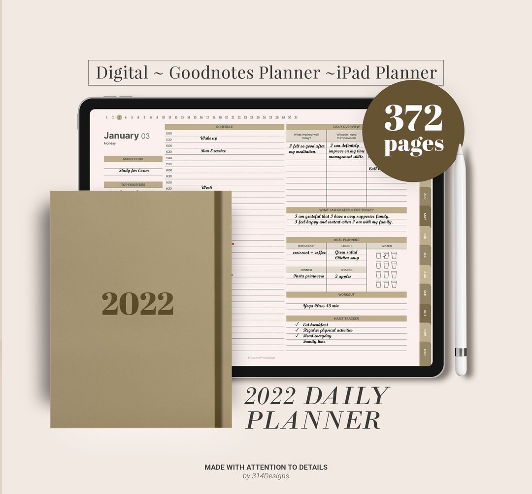 2022 Daily Planner, Digital Goodnotes ipad Planner, Hourly work life schedule - 电子手帐及素材 - 其他材质 