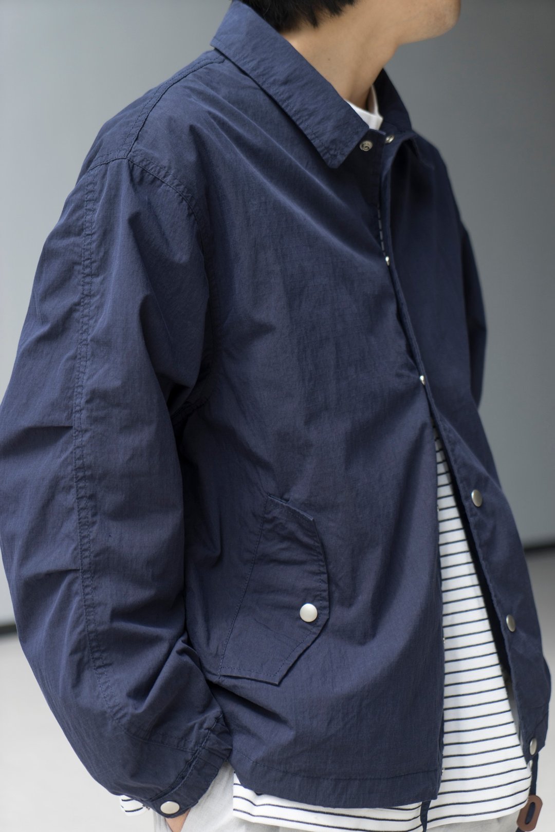 Jacket 戶外防撕裂格紋面料 復古日系寬鬆翻領工裝外套教練夾克 - 男装针织衫/毛衣 - 棉 蓝色
