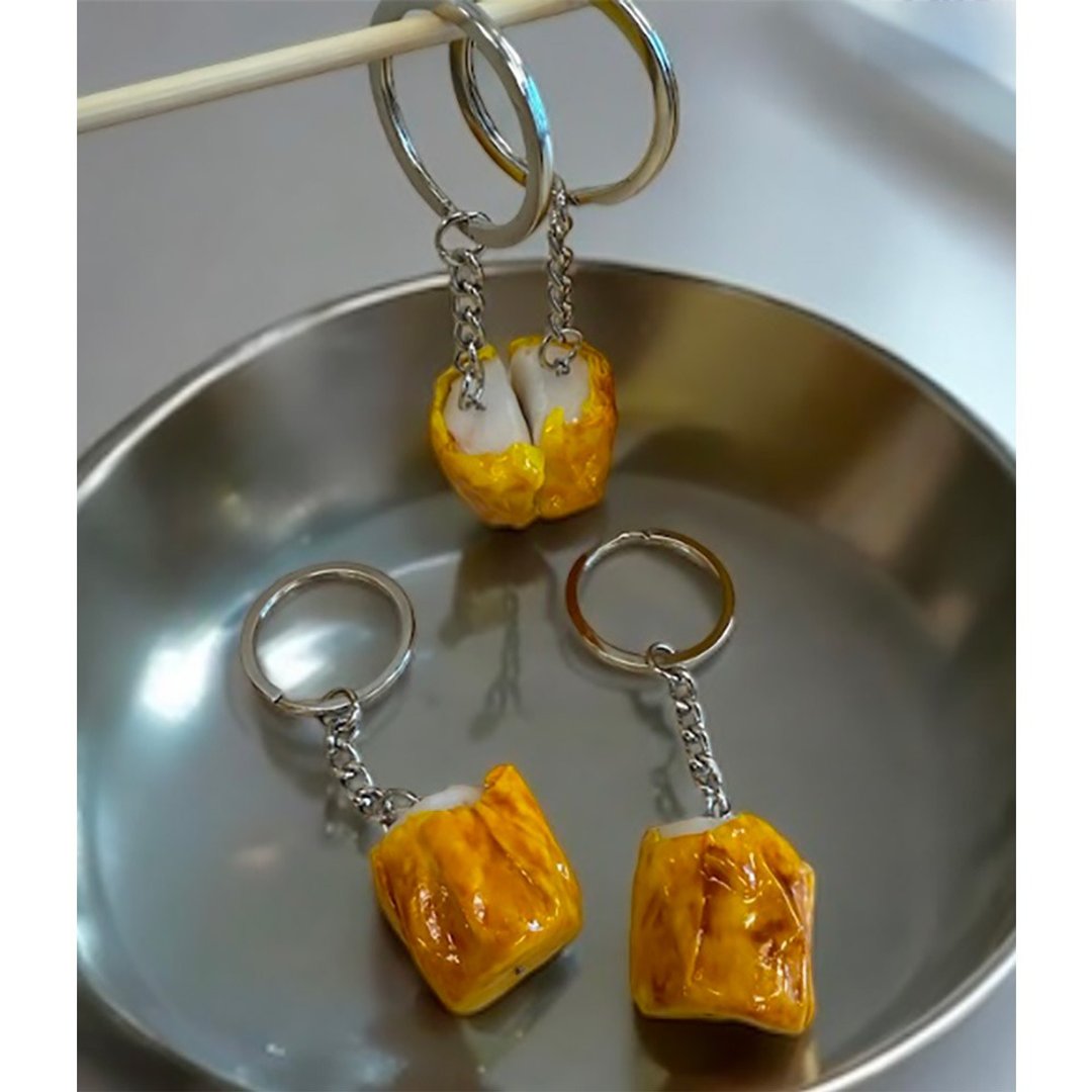 【现货】刻骨铭心初恋金银情侣鱼肉烧卖磁石锁匙扣 - 钥匙链/钥匙包 - 粘土 黄色