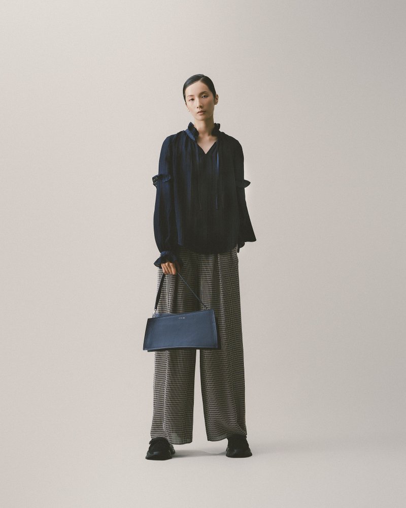 UUIN_黑方格打褶长宽裤 - 女装长裤 - 棉．麻 黑色