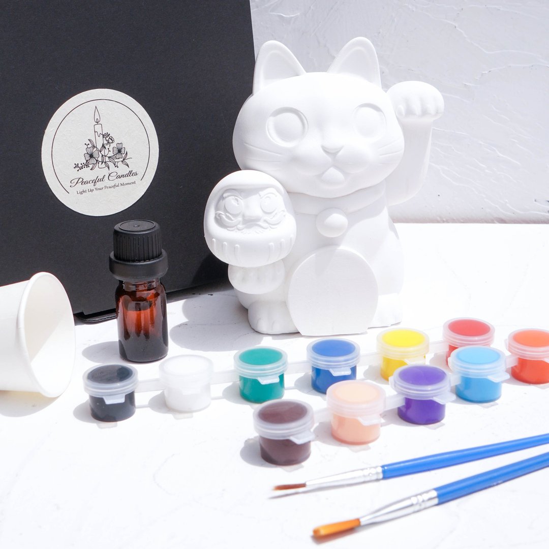 彩绘扩香石 招财猫  DIY KIT - 蜡烛/香氛/手工皂 - 其他材质 白色