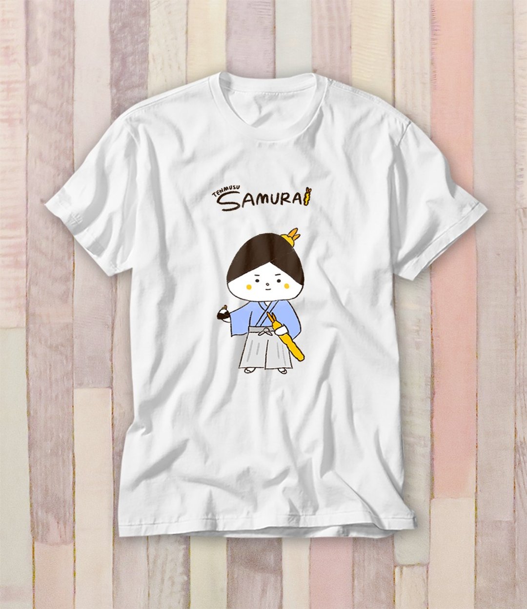 [Kids size] Onigiri T-shirt Tenmusu Samurai ver. - 童装上衣 - 棉 白色