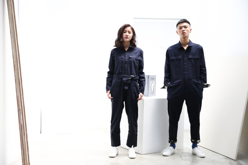 连身工作服 连体裤 藏蓝色 中性 不分性别 男女 原创品牌 - 背带裤/连体裤 - 棉．麻 蓝色