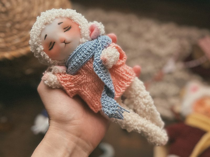 可爱舒适的手工可动睡眠娃娃 19厘米 内部可动 收藏玩具 - 玩偶/公仔 - 聚酯纤维 粉红色