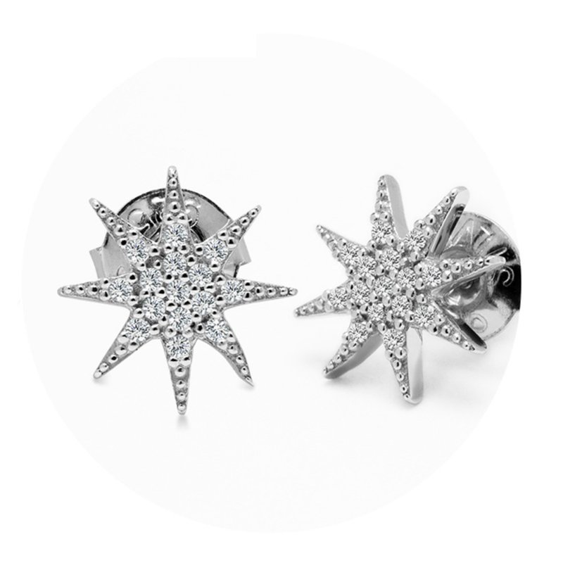 闪烁镶锆石耳环 - 耳环/耳夹 - 纯银 银色