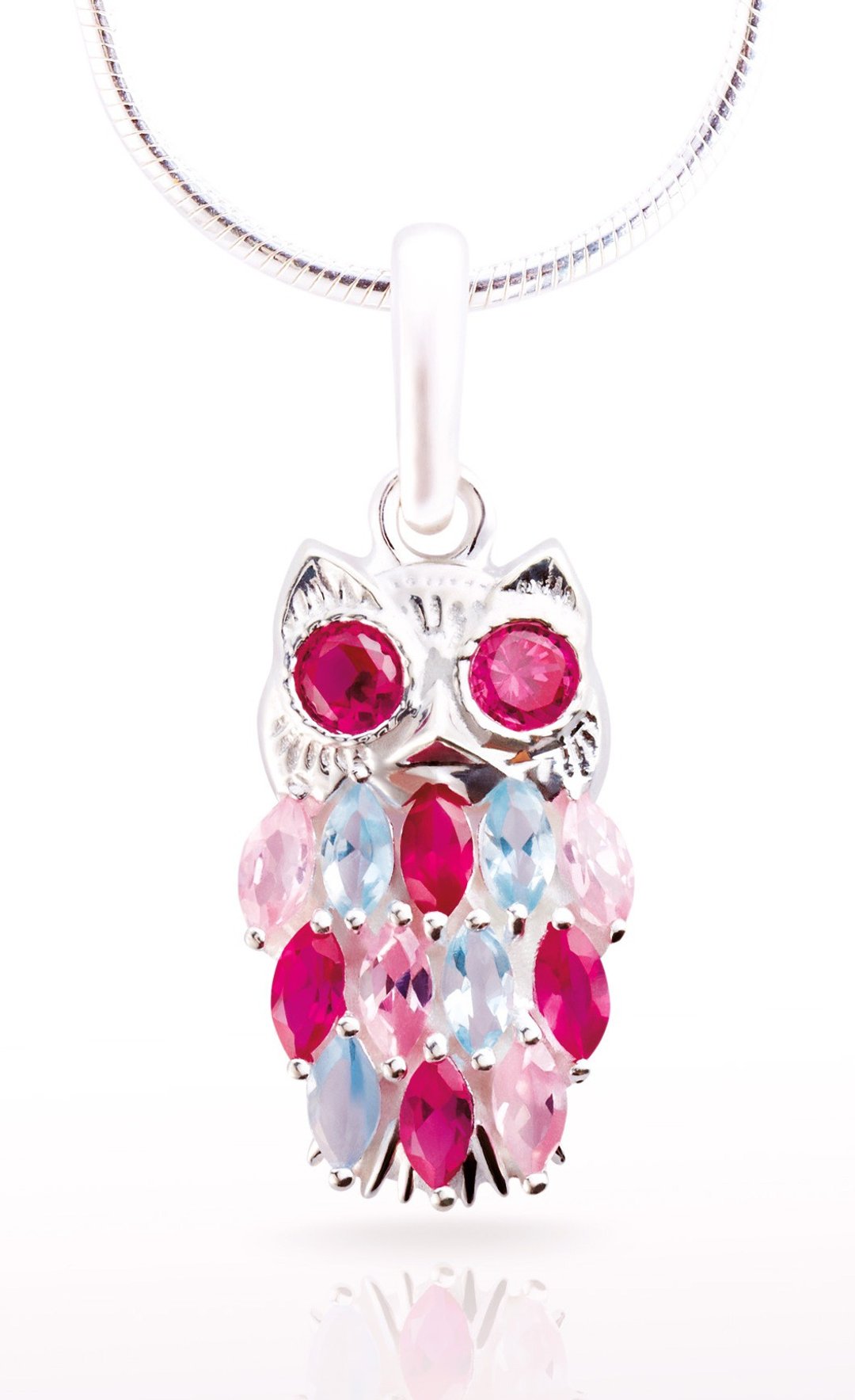 Silver CZ Owl Pendant - 项链 - 其他金属 粉红色
