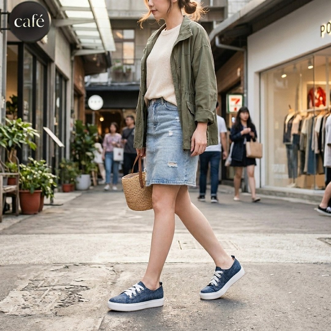 WALKING ZONE  宽绑带质感刷色松糕鞋 女鞋-蓝(另有灰) - 女款休闲鞋 - 其他人造纤维 
