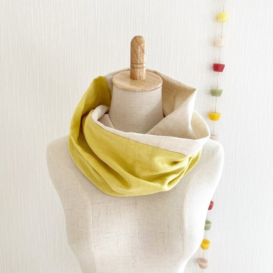 Made in Japan Soft spring / summer snood bicolor lemon yellow vanilla milk - 围巾/披肩 - 棉 多色