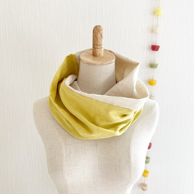 Made in Japan Soft spring / summer snood bicolor lemon yellow vanilla milk - 围巾/披肩 - 棉 多色