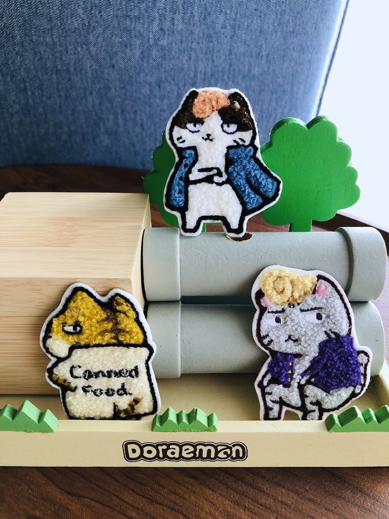 贴纸动物系列 不良猫猫三兄弟 刺绣贴纸 自黏贴 立体刺绣 贴纸 - 贴纸 - 绣线 多色