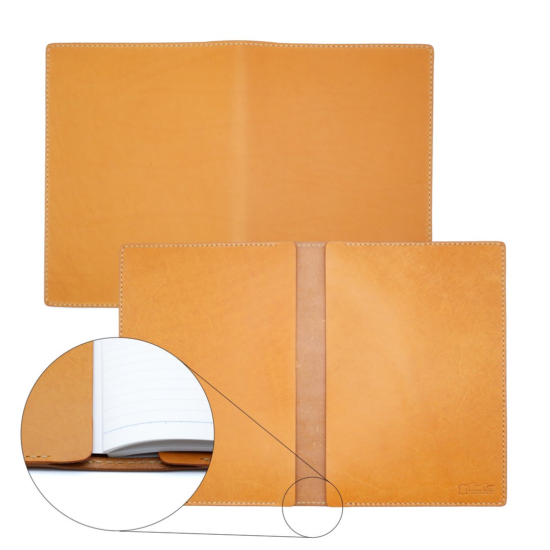 Campus notebook cover with no steps camel genuine leather Himeji leather - 书衣/书套 - 真皮 橘色
