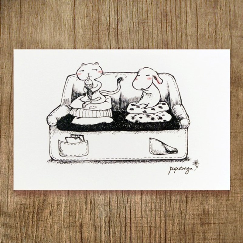 上杉采花 我们是好朋友 明信片 插画 猫 狗 礼物 卡片 - 卡片/明信片 - 纸 白色